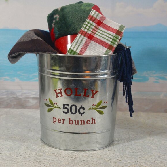 Holly 50 cents Bucket Cashmere Scarf Poinsettia Throw and Towel Christmas - Picture 2 of 3